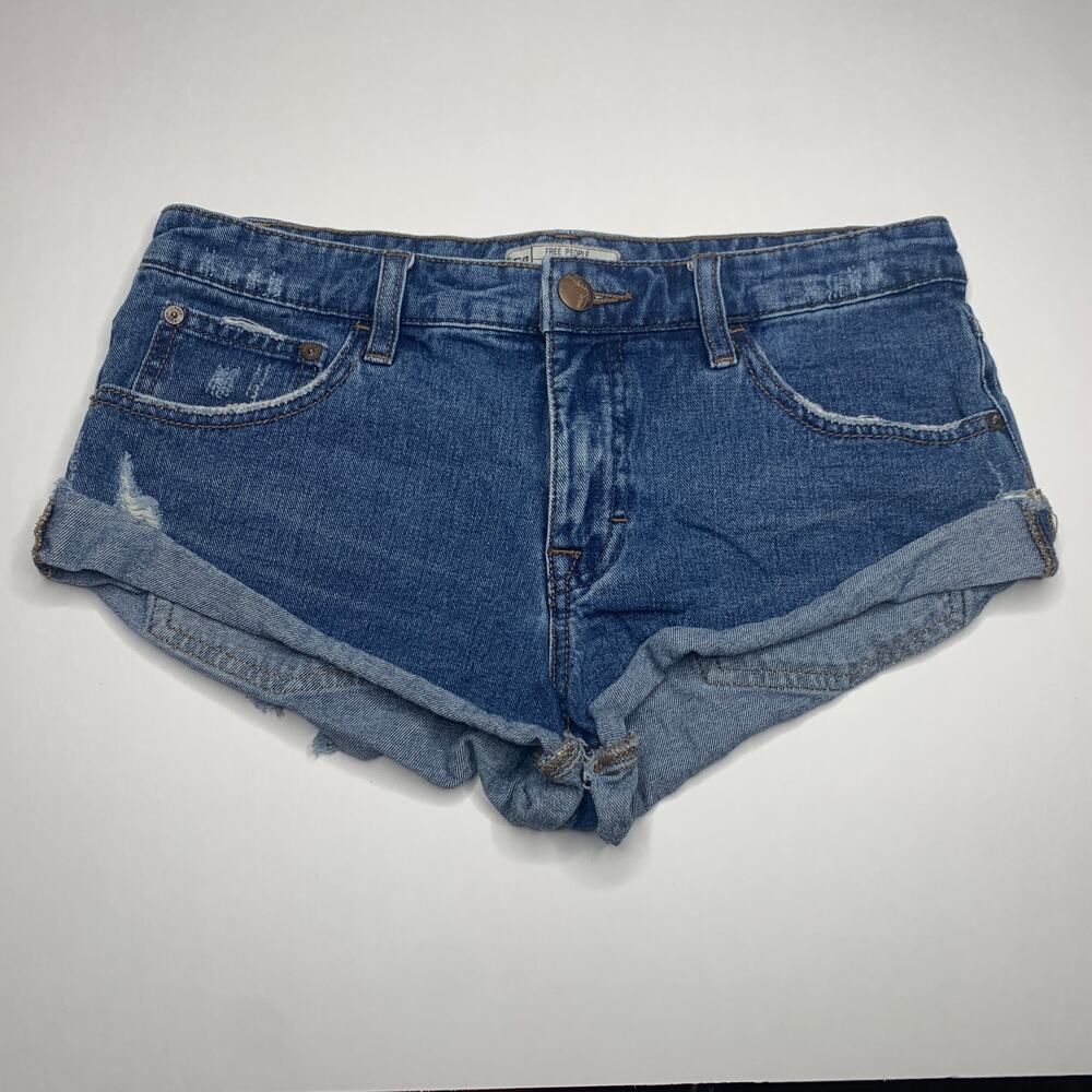 Free People denim cut off shorts blue jean size 25 distressed mid rise